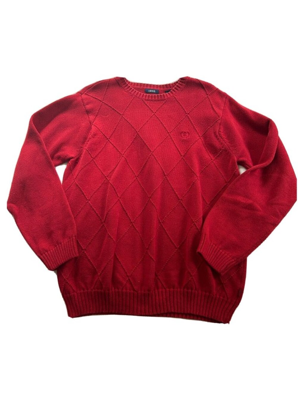 IZOD Sweater Cable Red Pullover Long Sleeve Cotton Crew Neck Mens Large